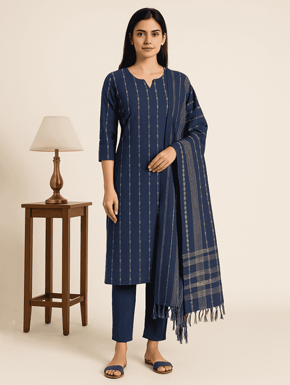women self design three quarter sleeve kurta pant with dupatta set