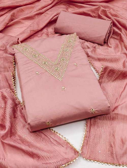 women solid with work embroidered unstitched suit set - 22016376 -  Standard Image - 0