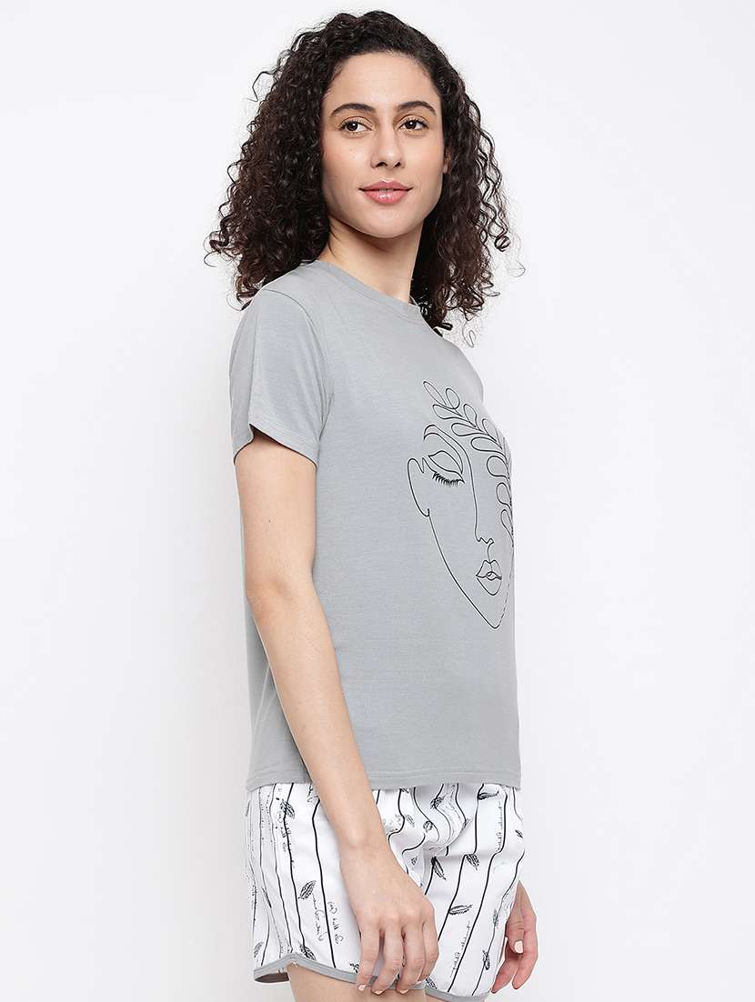 women printed nightwear shorts set - 22016387 -  Standard Image - 3