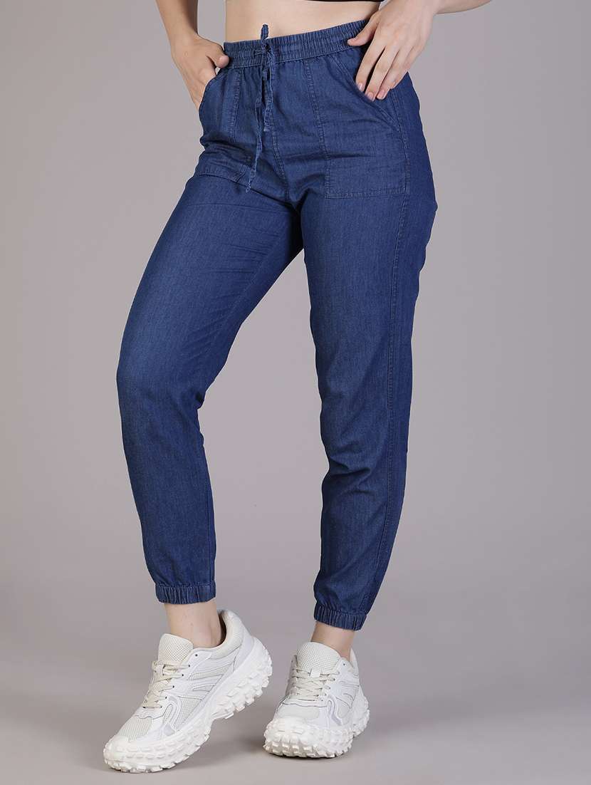 women solid high rise denim jogger - 22016423 - Standard Image - 3
