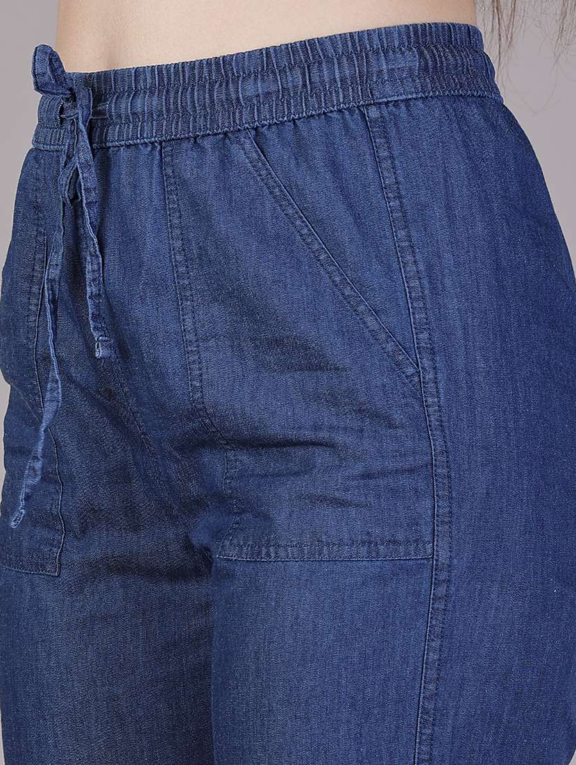 women solid high rise denim jogger - 22016423 - Standard Image - 5