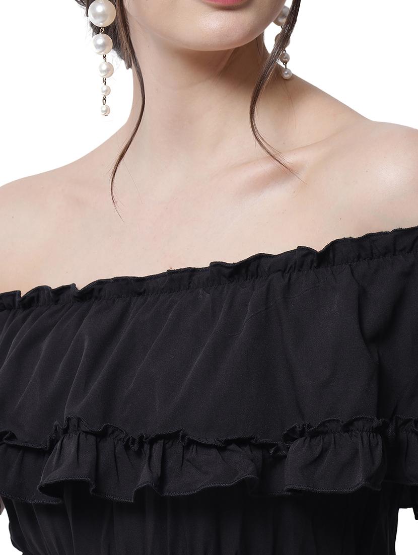 women black solid off shoulder tiered dress - 22016463 - Standard Image - 5