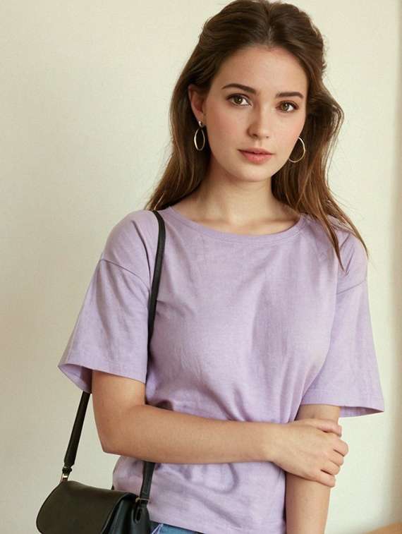 women solid drop sleeve regular fit t-shirt - 22016557 -  Standard Image - 3