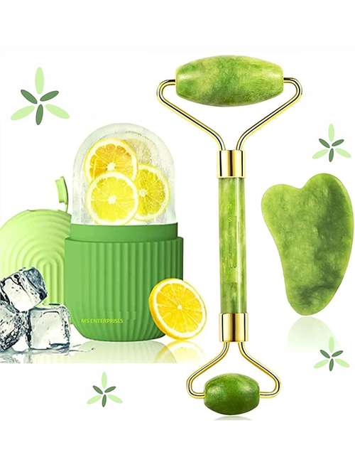 pack of face massager ice roller, gua sha and jade stone facial roller (color may vary) - 22016581 - Standard Image - 0