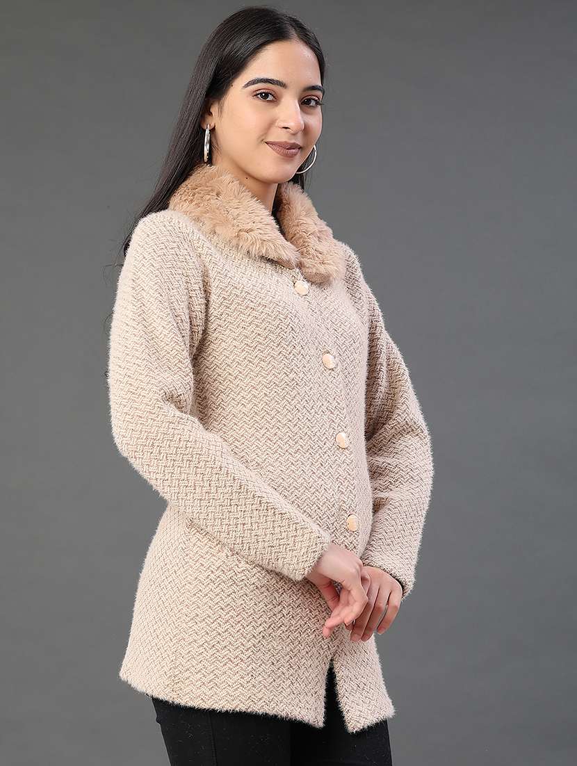 women self designed long sleeve cardigan - 22016621 -  Standard Image - 3