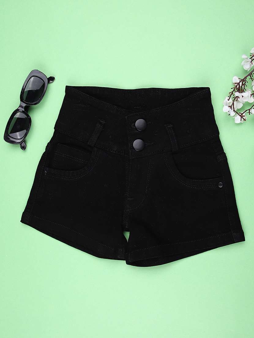 girls solid mid rise shorts 