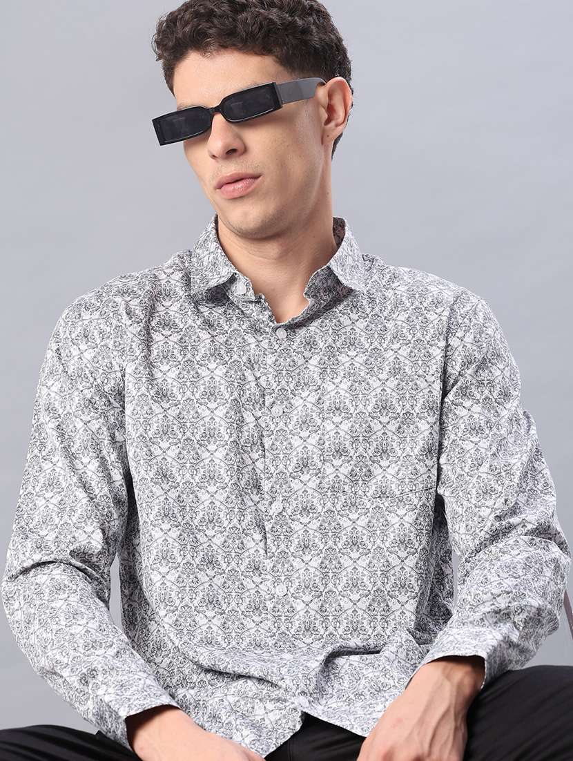 men printed long sleeve regular fit casual shirt