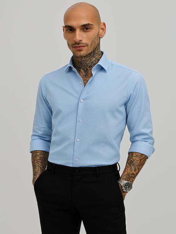 men solid collared long sleeve formal shirt
