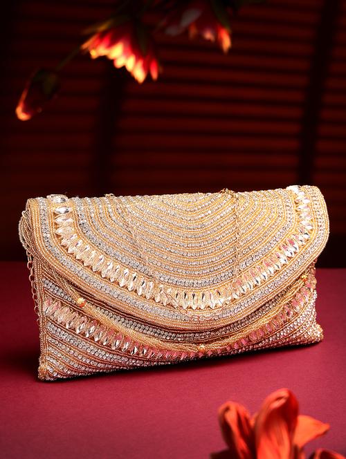 gold embellished party clutch with chain strap - 22017140 -  Standard Image - 0