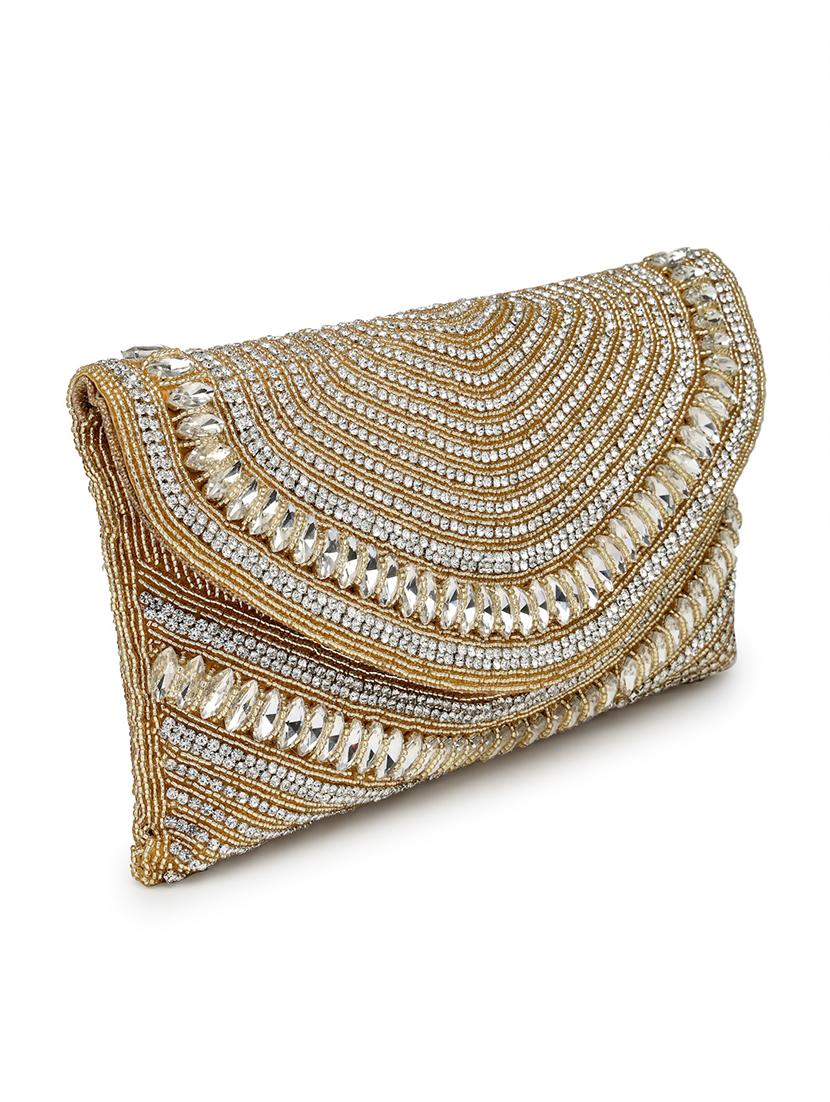 gold embellished party clutch with chain strap - 22017140 - Standard Image - 5