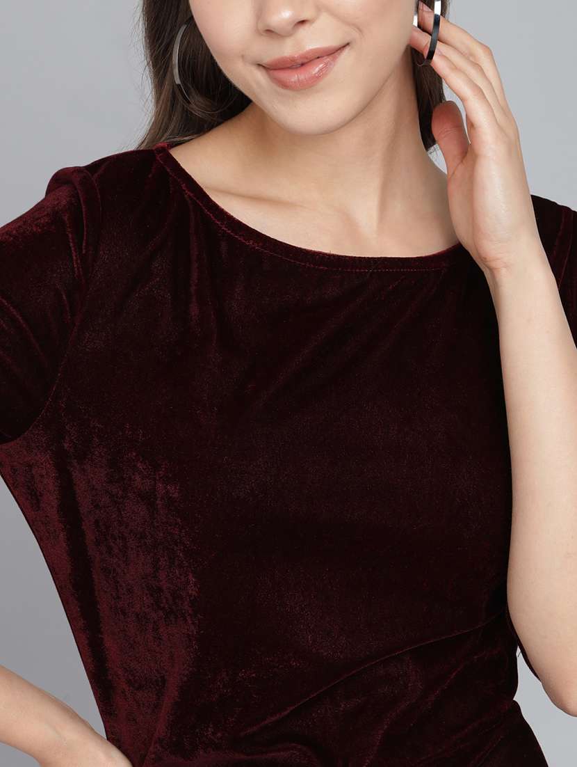 women solid round neck velvet sheath dress - 22017250 - Standard Image - 5
