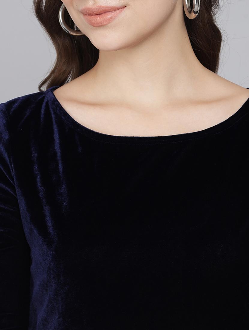 women solid round neck velvet sheath dress - 22017251 - Standard Image - 5