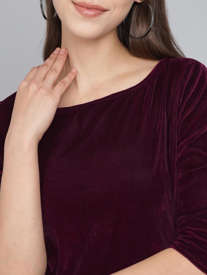 women solid round neck velvet sheath dress - 22017253 - Standard Image - 5