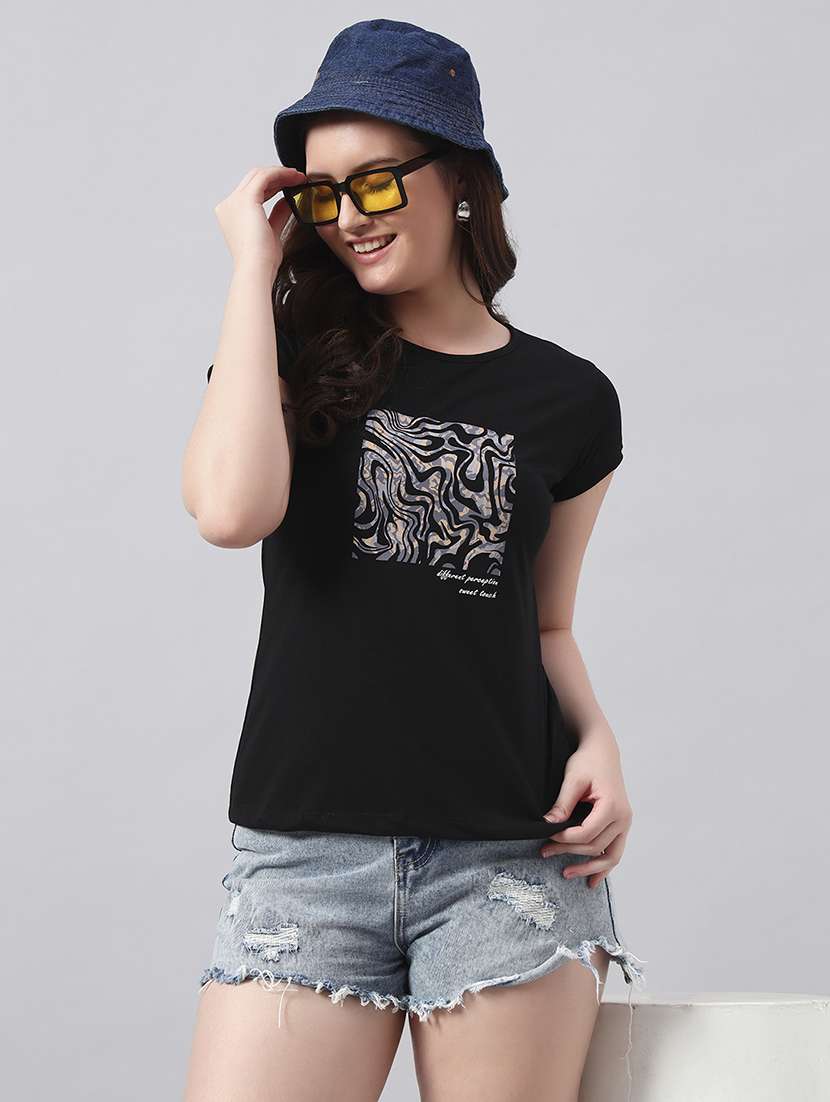 women printed short sleeve regular fit t-shirt
