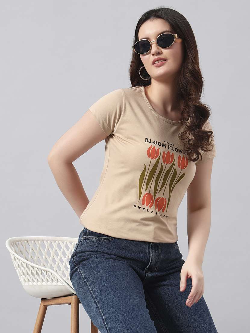 women printed short sleeve regular fit t-shirt