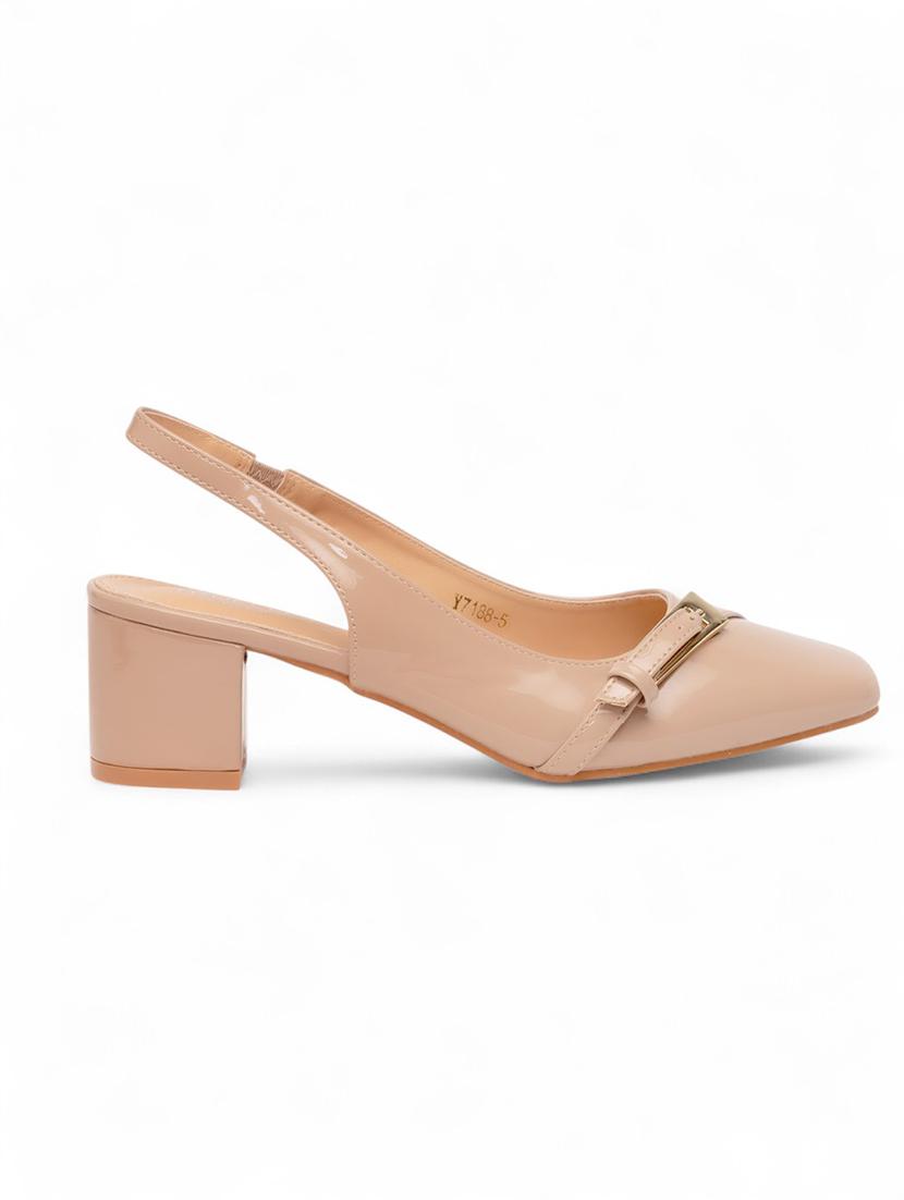 women nude solid block heels pump - 22017460 - Standard Image - 3