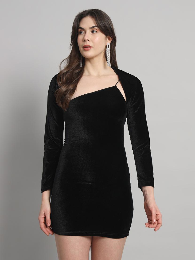 women solid long sleeve velvet bodycon dress - 22017465 - Standard Image - 3