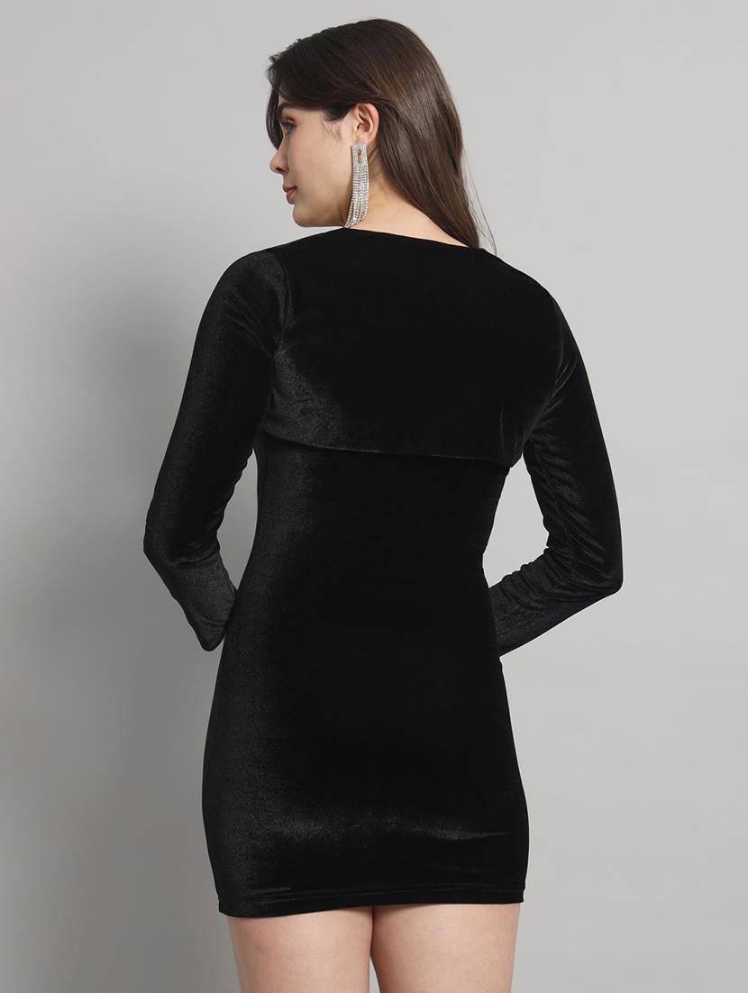 women solid long sleeve velvet bodycon dress - 22017465 - Standard Image - 5