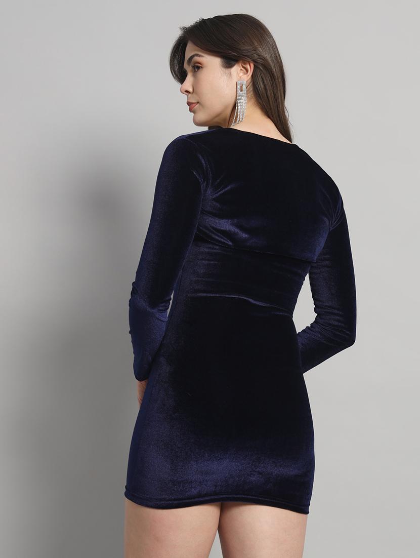 women solid long sleeve velvet bodycon dress - 22017466 - Standard Image - 5