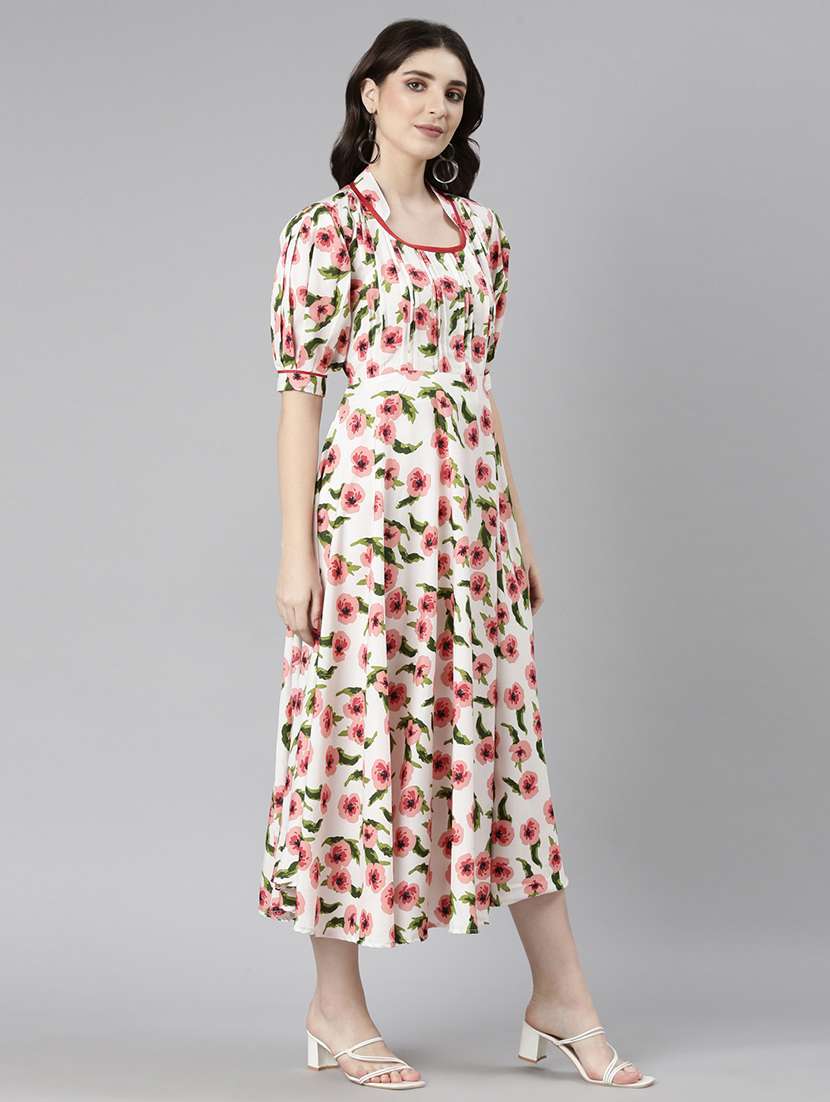 women floral print puff sleeve fit & flare dress - 22017467 -  Standard Image - 3