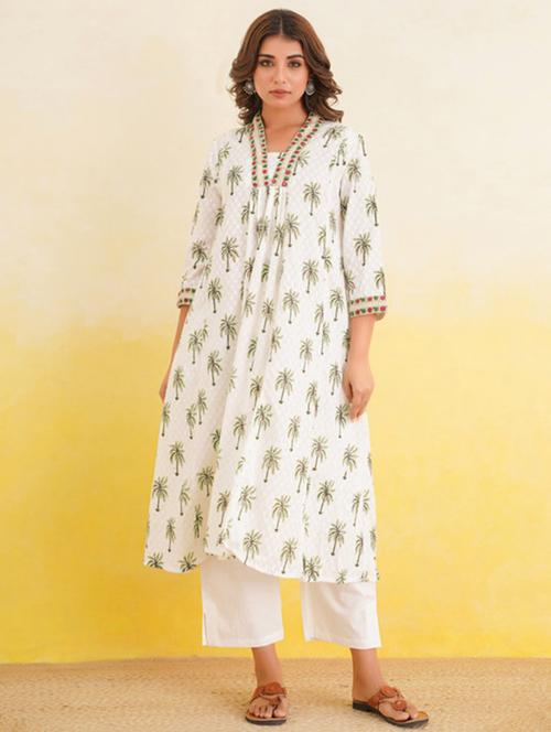women printed three quarter sleeve kurta and pant set - 22017471 - Standard Image - 0