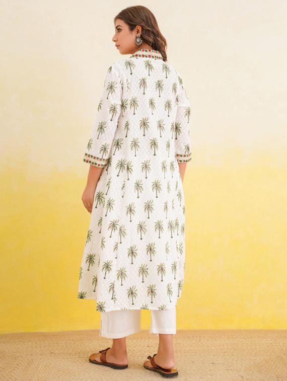 women printed three quarter sleeve kurta and pant set - 22017471 - Standard Image - 3