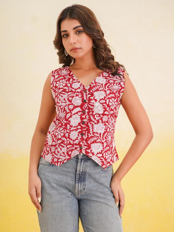 women red printed sleeveless vest top - 22017474 -  Zoom Image - 0