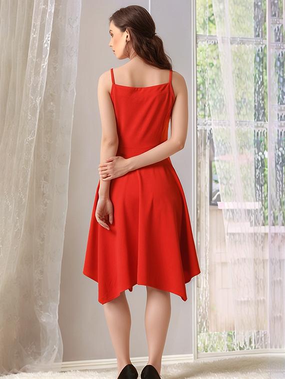 women solid shoulder strap asymmetric dress - 22017533 - Standard Image - 3