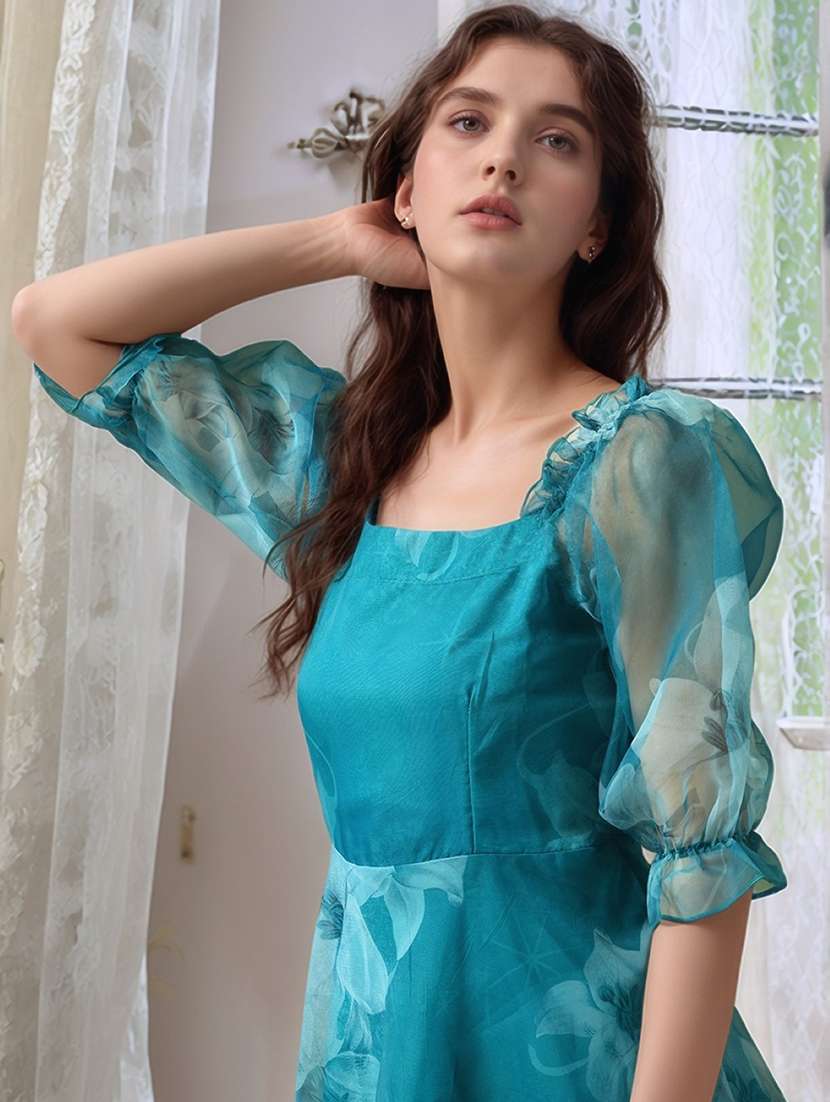 women floral print puff sleeve a-line dress - 22017534 - Standard Image - 3