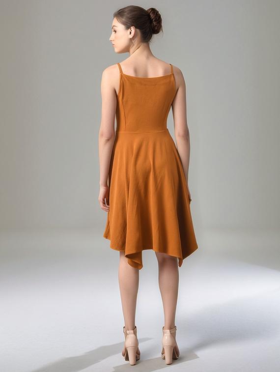 women solid shoulder strap asymmetric dress - 22017540 - Standard Image - 3