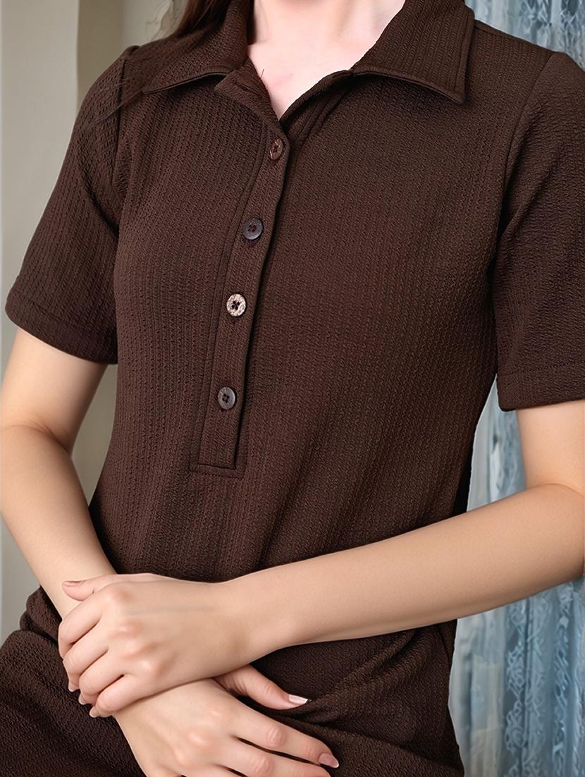 women solid short sleeve collared straight dress - 22017548 - Standard Image - 3