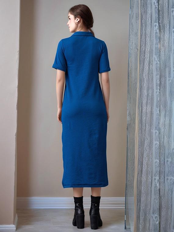 women solid short sleeve collared straight dress - 22017549 - Standard Image - 3