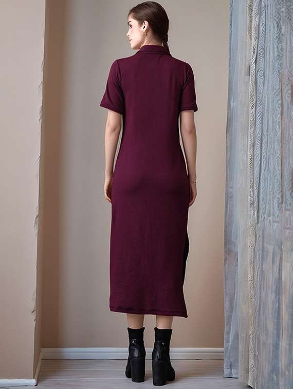 women solid short sleeve collared straight dress - 22017550 - Standard Image - 3