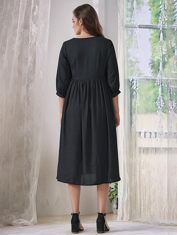 women embroidered puff sleeve fit & flare dress - 22017552 - Standard Image - 3