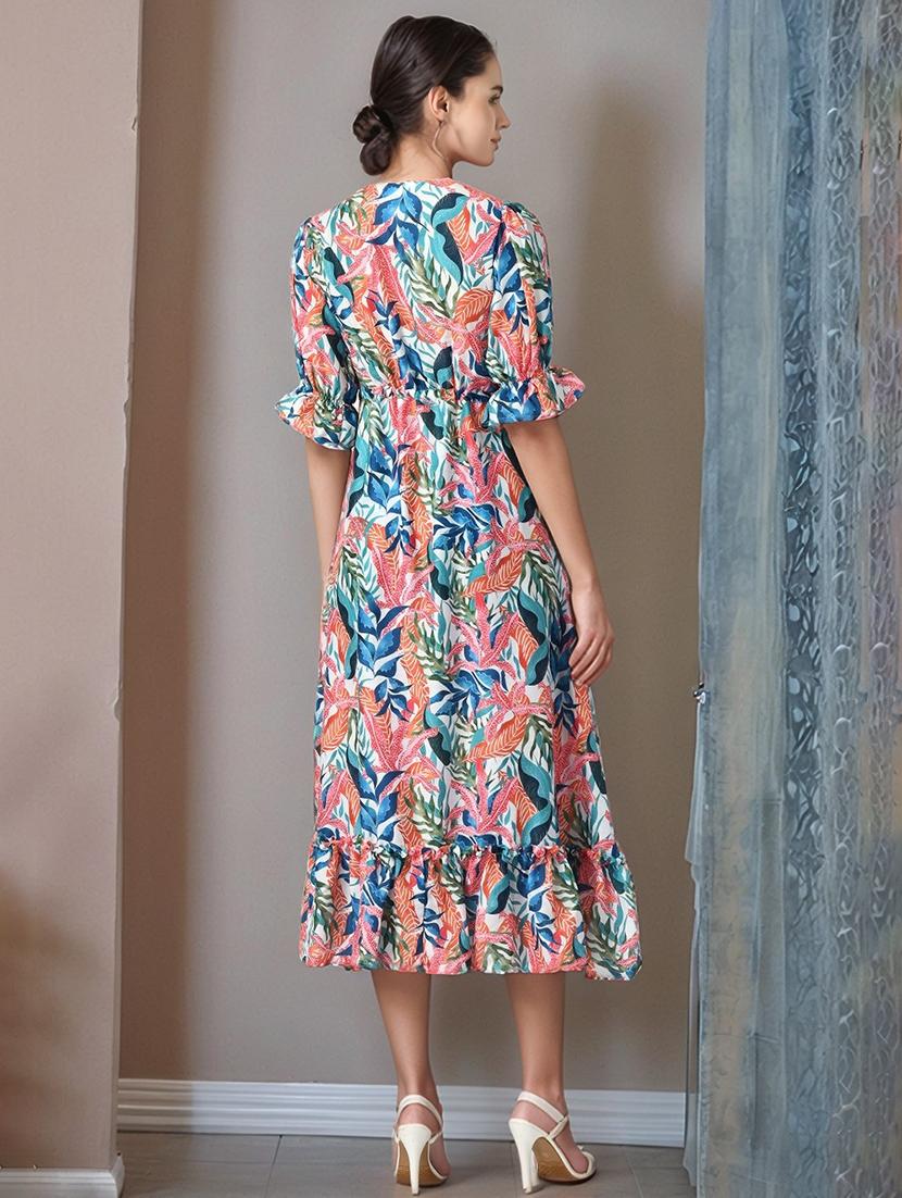 women printed puff sleeve tiered dress - 22017553 - Standard Image - 3