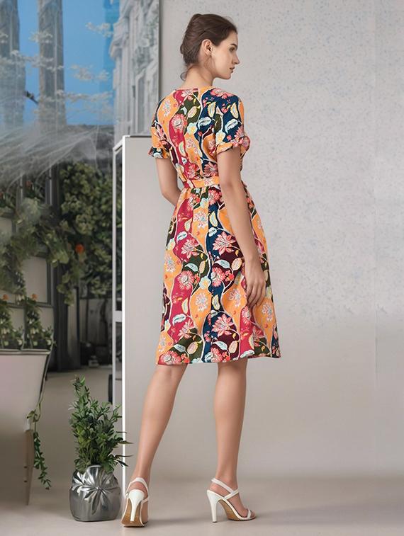 women printed puff sleeve a-line dress - 22017554 - Standard Image - 3