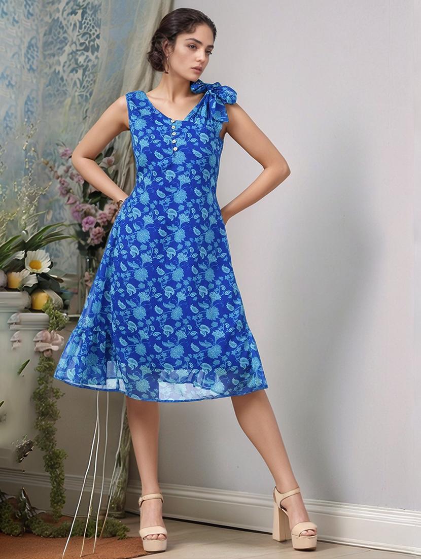 women printed sleeveless a-line dress - 22017555 -  Zoom Image - 0