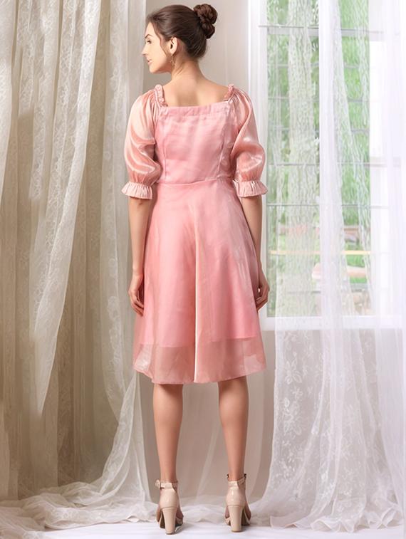 women solid puff sleeve a-line dress - 22017560 - Standard Image - 3