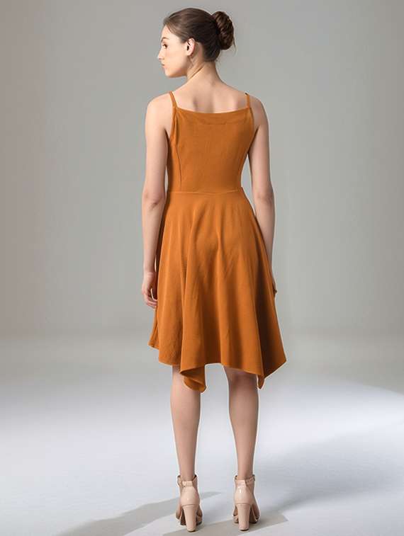 women solid shoulder strap asymmetric dress - 22017564 - Standard Image - 3