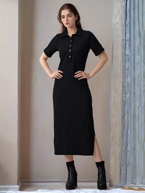 women solid shor sleeve collared straight dress - 22017570 -  Standard Image - 0
