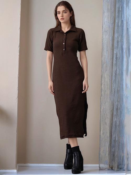 women solid shor sleeve collared straight dress - 22017572 - Standard Image - 0