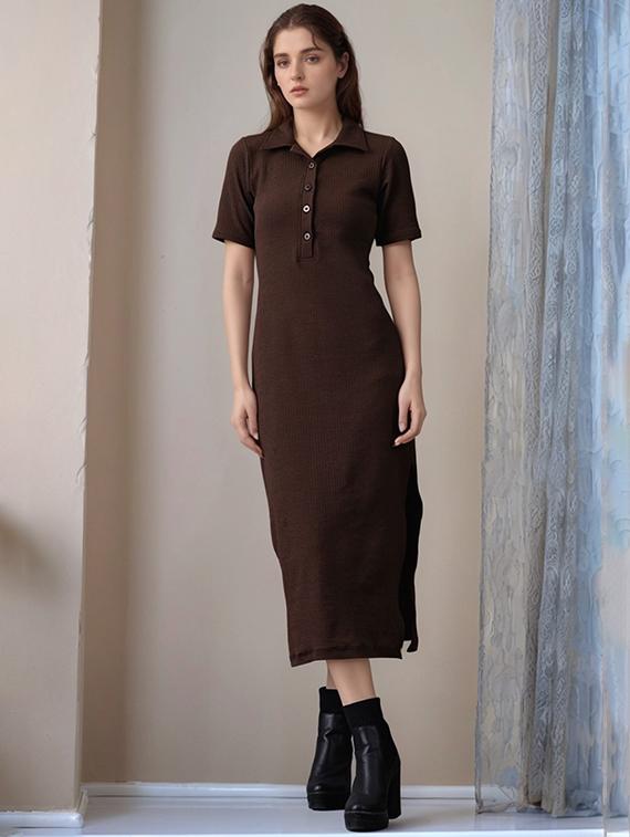 women solid shor sleeve collared straight dress - 22017572 - Zoom Image - 0