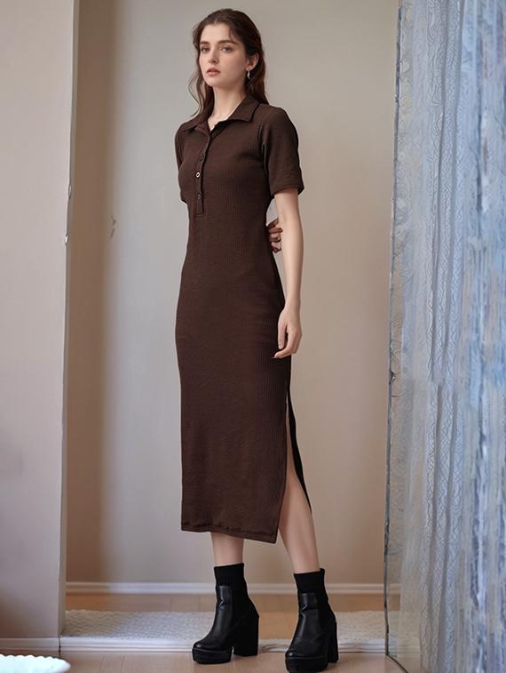 women solid shor sleeve collared straight dress - 22017572 - Standard Image - 3