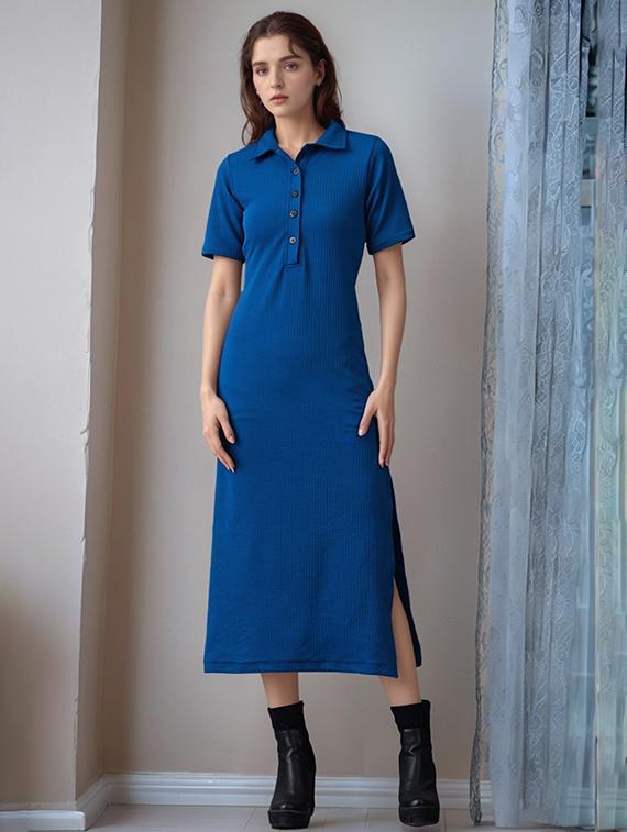 women solid shor sleeve collared straight dress - 22017573 -  Zoom Image - 0