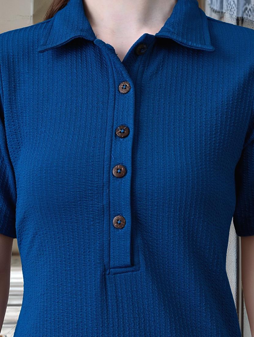 women solid shor sleeve collared straight dress - 22017573 - Standard Image - 3