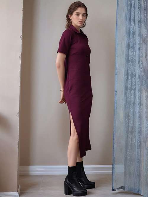 women solid shor sleeve collared straight dress - 22017574 - Standard Image - 0