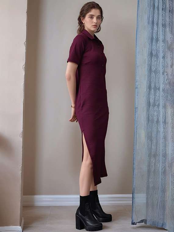 women solid shor sleeve collared straight dress - 22017574 - Zoom Image - 0