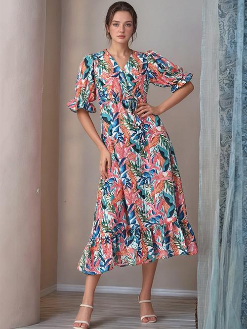women printed puff sleeve tiered dress - 22017577 -  Standard Image - 0