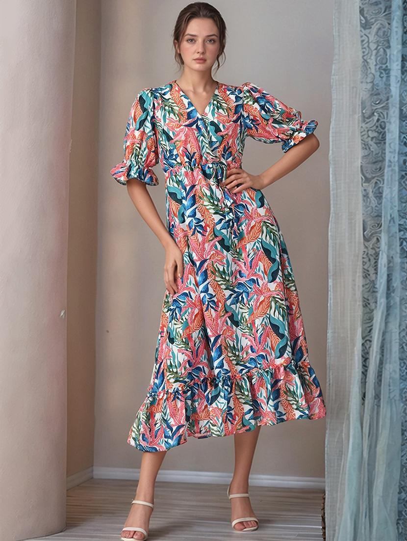 women printed puff sleeve tiered dress - 22017577 -  Zoom Image - 0