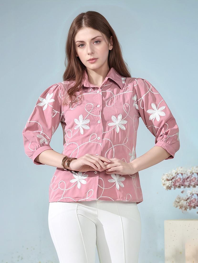 women embroidered puff sleeve shirt top - 22017588 - Zoom Image - 0